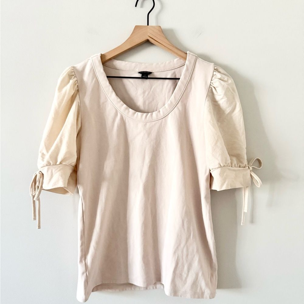 Ann Taylor Cream Puff Sleeve Scoop Neck Blouse